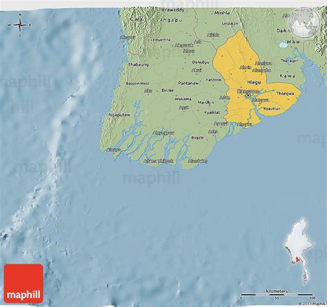 Savanna Style 3D Map of Yangon (Rangoon)