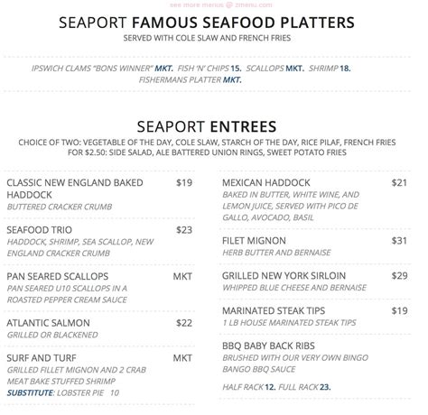 Menu at Seaport Grille restaurant, Gloucester, 6 Rowe Sq