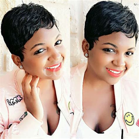 Pixie cut Wigs Peruvian Full Hair Human Real Hair Short Glueless Lace Wig African American Short ...