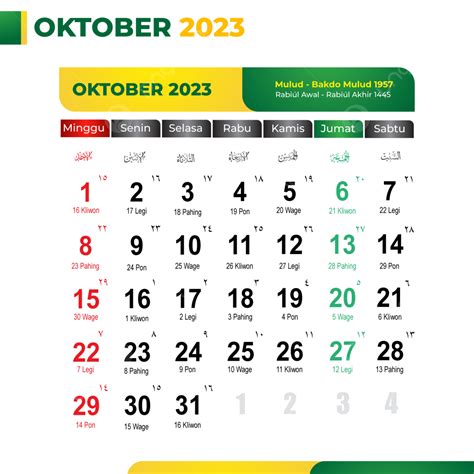 Kalender 2023 Oktober, Kalender Oktober, Kalender Oktober 2023, Kalender PNG and Vector with ...