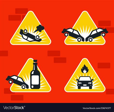 Road sign car accident on track Royalty Free Vector Image