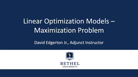 Linear Optimization Models - Maximization Problem - YouTube