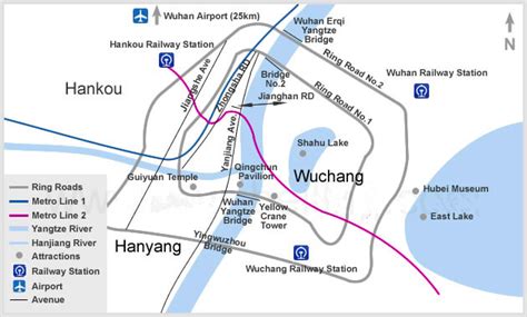 Wuhan Maps with Yellow Crane Tower & Yangtze River