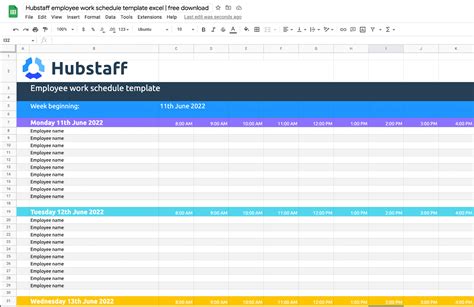 Free Excel Weekly Work Schedule Template