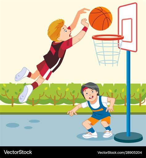 Kids Playing Basketball In A Playground Cartoon Vector Image | eduaspirant.com