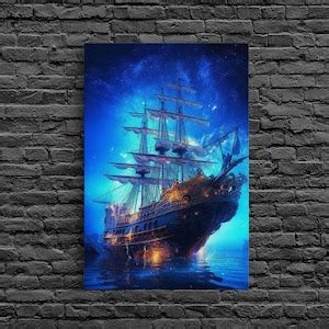 Haunted Pirate Ghost Ship Under the Night Sky, Framed Canvas Print ...