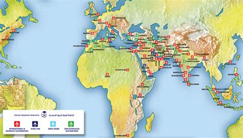 Saudi Arabian Airlines route map - international routes