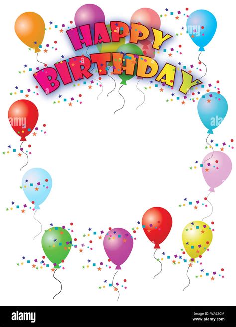 Happy birthday border with colorful balloons and type, copy space Stock Photo - Alamy