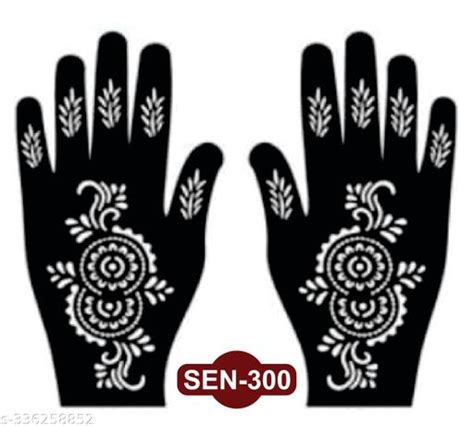 SENZA Henna Mehendi Tattoo Stencil Trendy Designs PACK OF 2 (1 PAIR) for | Hand | Body | Finger ...