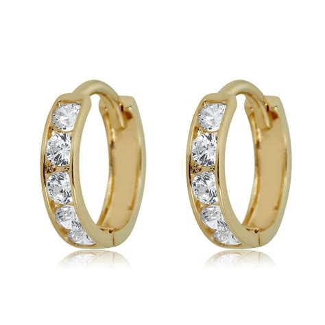 AVORA JEWELRY - 10K Yellow Gold Small Simulated Diamond CZ Huggie Hoop Earrings - Walmart.com ...