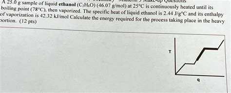 SOLVED: A 25.0 g sample of liquid ethanol (C2H6O) (46.07 g/mol) at 25°C is continuously heated ...