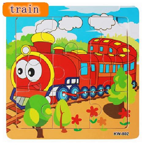 High quality Wooden Puzzle High Speed train Cartoon Style Toy Educational Children Wood Puzzles ...