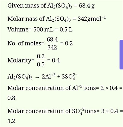 68.4g of Al2(SO4)3 is dissolved in enough water to make 500mL of ...