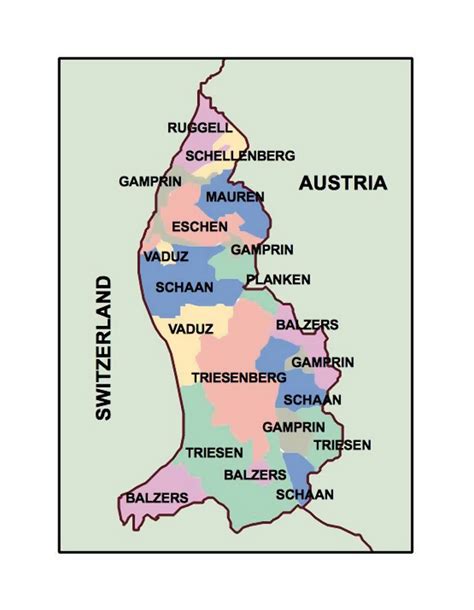 Administrative map of Liechtenstein | Liechtenstein | Europe | Mapsland ...