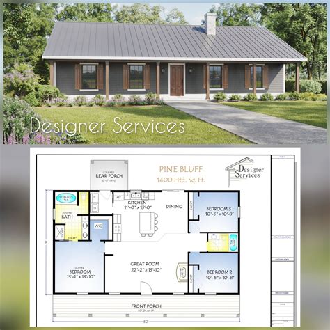 Pine Bluff House Plan, 1400 Square Feet - Etsy | Building plans house ...