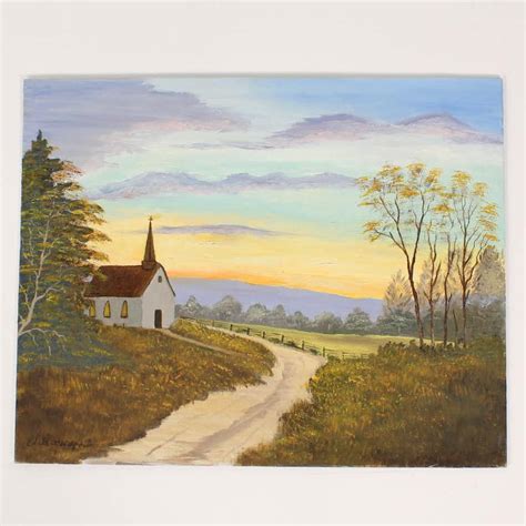 Edith Goodpasta Landscape Oil Painting of Church at Sunset | EBTH