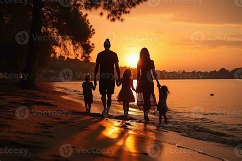 Happy family walking at the beach at sunset 26432408 Stock Photo at ...