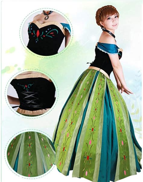 Disney Coronation Frozen Green Princess Anna Inspired Dress Costume Set ...