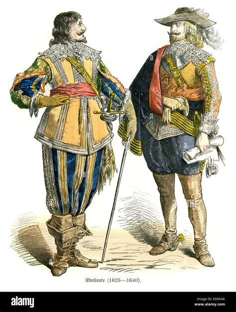 Traditional costumes of Germany in the 17th Century. Noblemen Stock ...