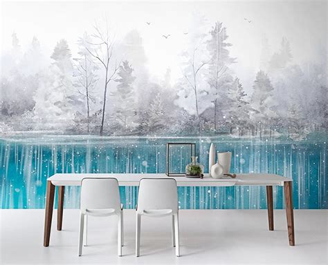 The Nordic Dreamy Style Wallpaper Light Blue Grey Watercolour - Etsy