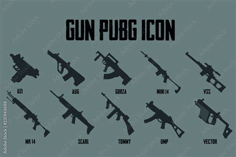 Guns icon collection Games online PLAYER UNKNOWN'S BATTLE GROUND,PUBG Gun Icon Stock Vector ...