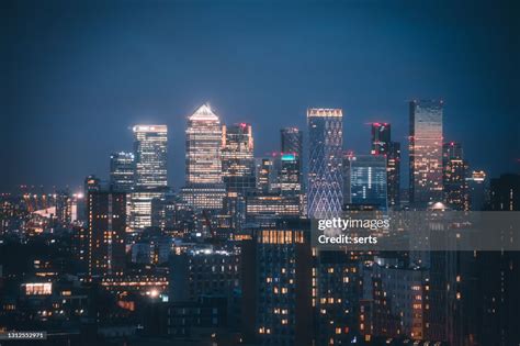 Canary Wharf Skyline View At Night Financial Hub In London United ...