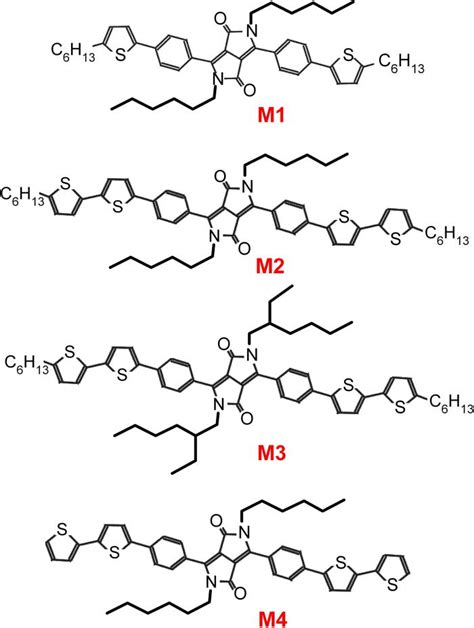 Chemical structures of the four small conjugated molecules studied in... | Download Scientific ...