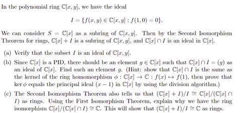 Solved In the polynomial ring C[x,y], we have the ideal | Chegg.com