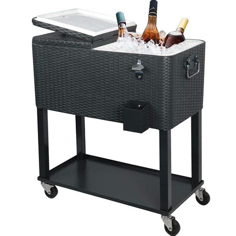 Buy UPHA 80 Quart Rolling Outdoor Patio Cooler Cart on Wheels, Wicker ...