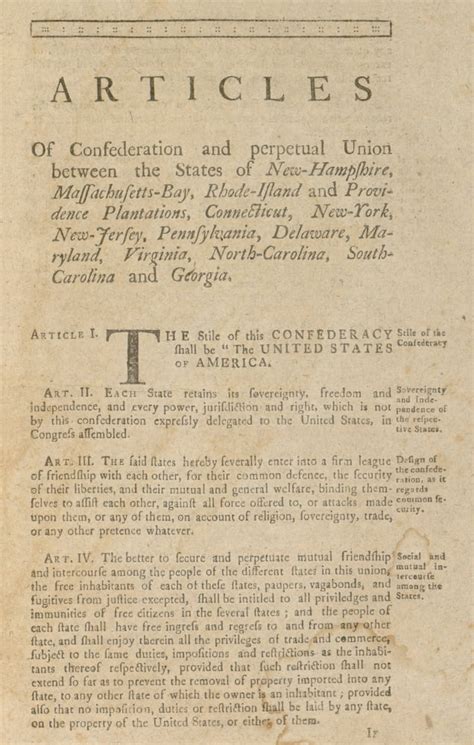 The Articles Of Confederation First Page Of A 1777 Printed Version Of ...