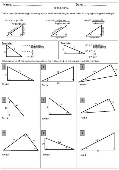 Trigonometric Ratios Worksheets With Answers - Worksheets Master