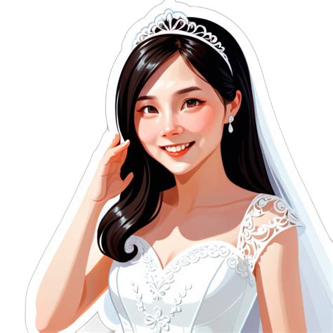 I made an AI sticker of White skin, A happy and lovely girl with long hair, wearing a wedding dress