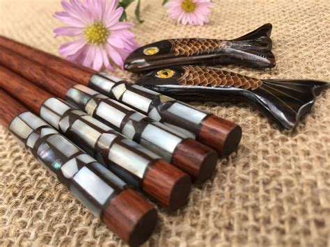 Combo 2 Chopsticks Set with Rests: 2 Pairs of Rosewood Chopsticks and 2 ...