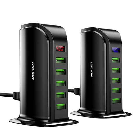 Uslion 5 Port Multi Smart USB Charger HUB LED Display USB Charging Station Dock for iPhone 11 ...