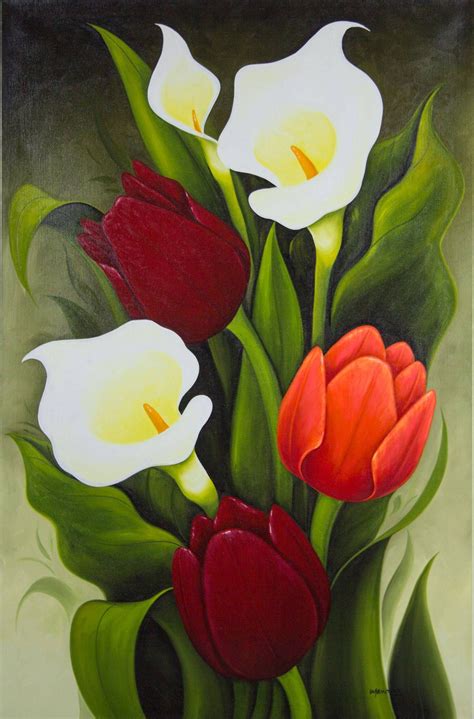 'Tulips and Calla Lilies I' | Flower painting original, Floral oil ...