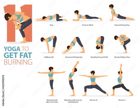 11 Yoga poses or asana posture for workout in Fat Burning concept. Women exercising for body ...