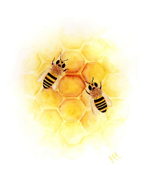 Items similar to Bee Watercolor Painting Print Giclee Fine Art Archival Honey Bees Honeycomb ...