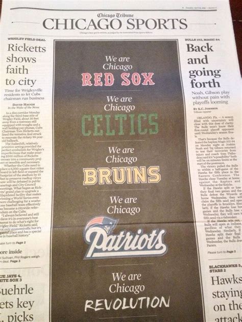 Chicago Tribune’s sports page honors Boston | Chicago sports, Chicago ...