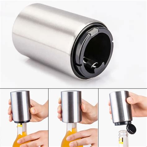 2018 Portable Magnetic Automatic Bottle Opener Stainless Steel Push Down Wine Beer Openers ...