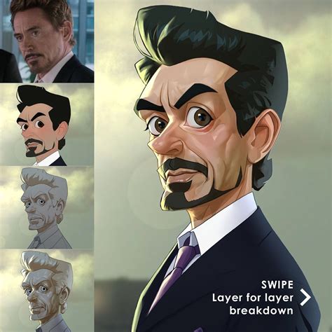 Layer for layer breakdown of my Tony Stark caricature. Follow @xidingart for more original art ...