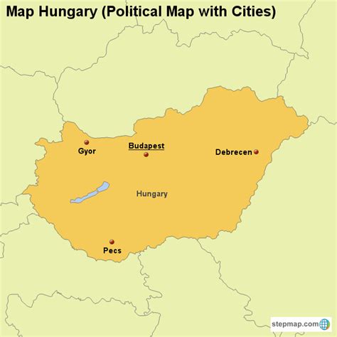 StepMap - Map Hungary (Political Map with Cities) - Landkarte für Hungary