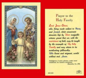 Prayer To The Holy Family: Holy Card