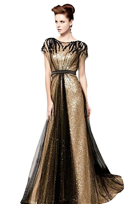 Sparkly Black And Gold Sequin Evening Dress 2019 Arabic Women Short ...