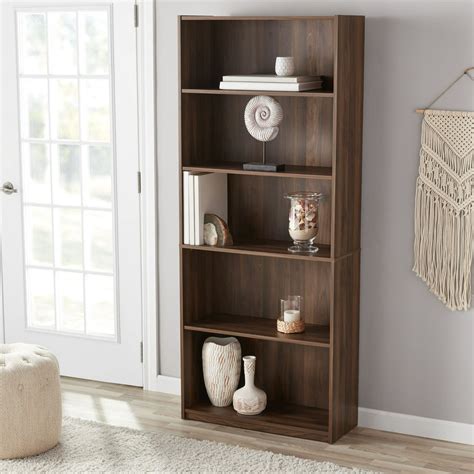 Mainstays 71" 5-Shelf Standard Bookcase, Walnut - Walmart.com - Walmart.com