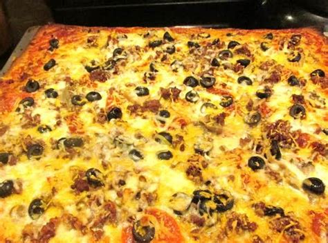 Meaty Crescent Dough Sheet Pizza W4 Cheeses Recipe 4 | Just A Pinch