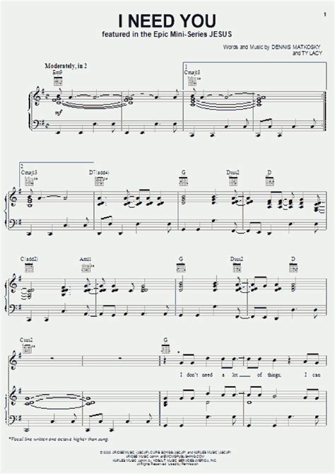 I Need You Piano Sheet Music | OnlinePianist