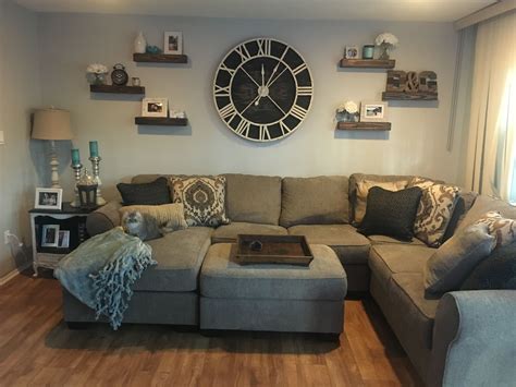 Oversized wall clock with floating shelves