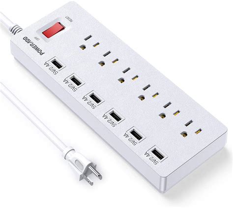 POWERADD Power Bar Surge Protector Power Strip 6 Outlets & 6 Smart USB Charging Ports (6A Max ...