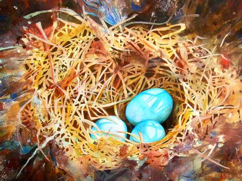 Bird nest and Eggs watercolor painting by Sarah L Luginbill Fine Art