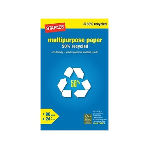 Staples 50% Recycled Multipurpose Paper, 8 1/2" x 14", Ream at Staples